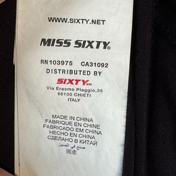 Vintage Y2K Miss Sixty Black Square Neckline Rhinestone Edged Long Fitted Top - Picture 11 of 15